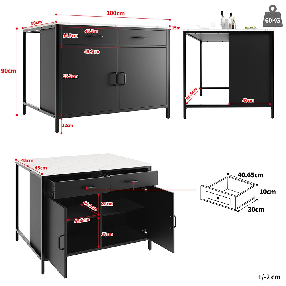 Tavolo Cucina - Xylo - 105??39??102 cm - Piano Marmo Nero Piedi Regolabili