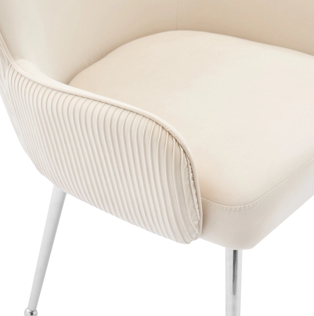 Set di 4 sedie in velluto beige con braccioli