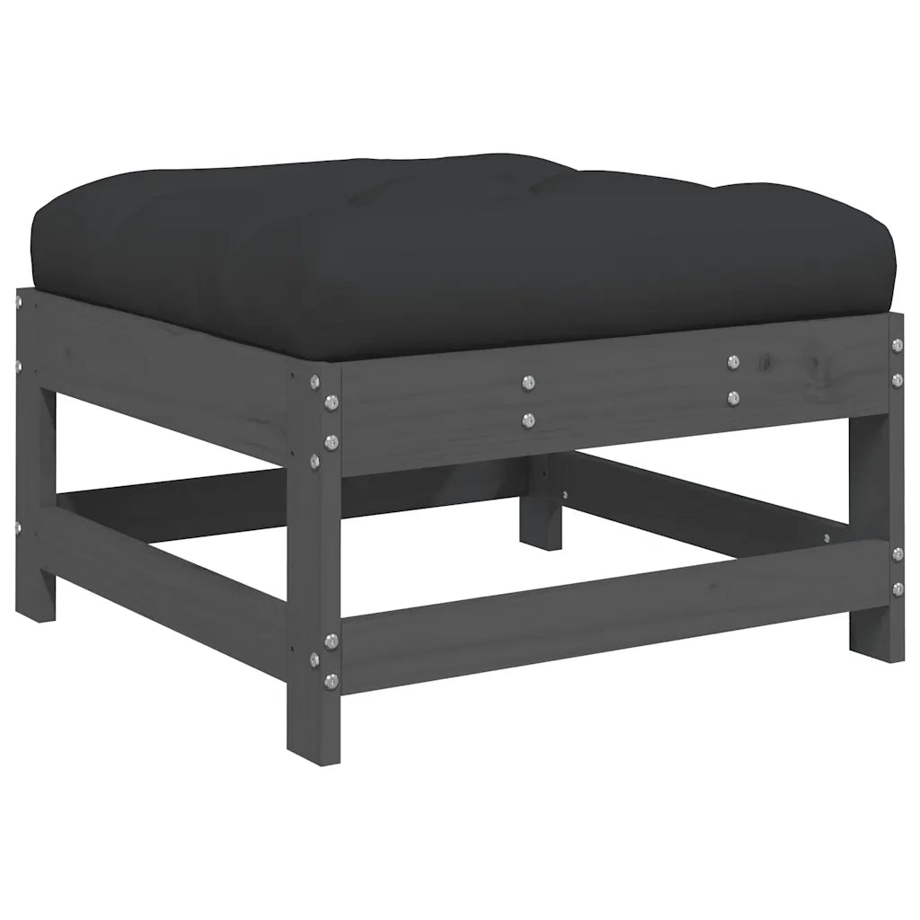 Sedia da giardino-Poggiapiedi Giardino con Cuscini 2pz Legno Massello Pino Grigio 481086