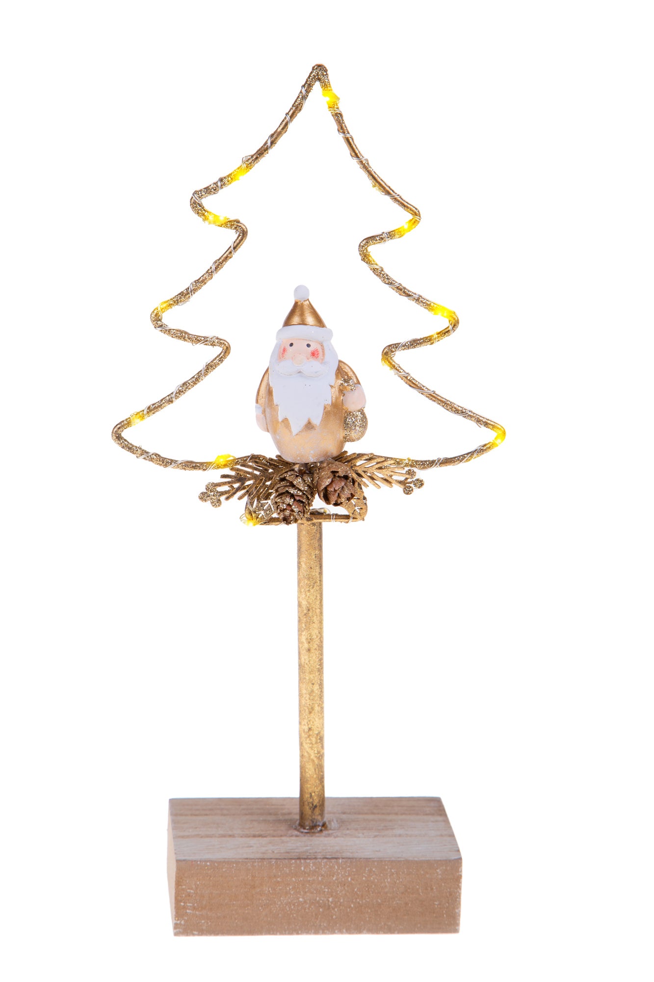 Set 2 Alberi di Natale con Led 26 cm in Metallo e Legno Oro