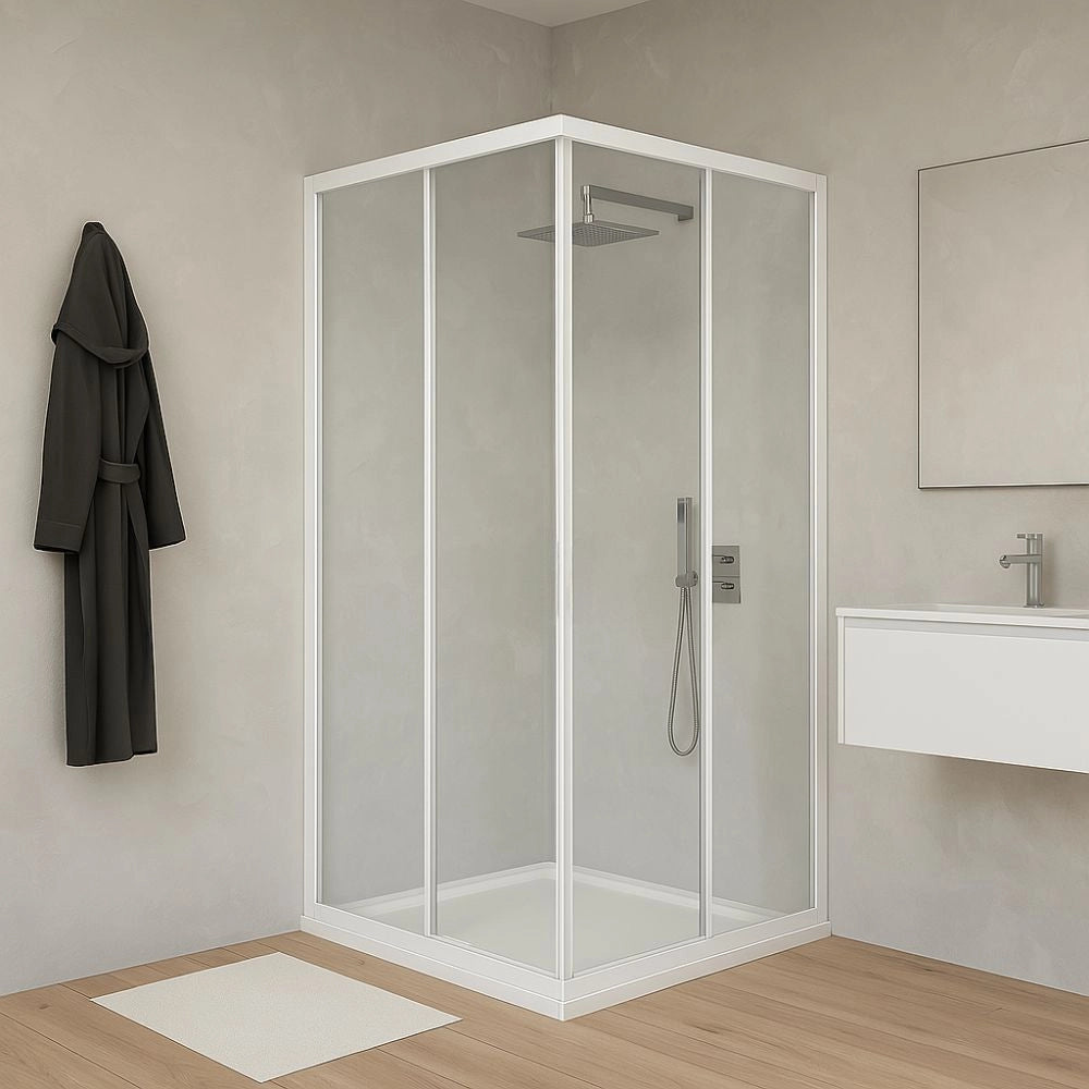Box cabina doccia angolare con due ante scorrevoli in cristallo temprato trasparente *** misure 86.5-89.5x86.5-89.5xh...