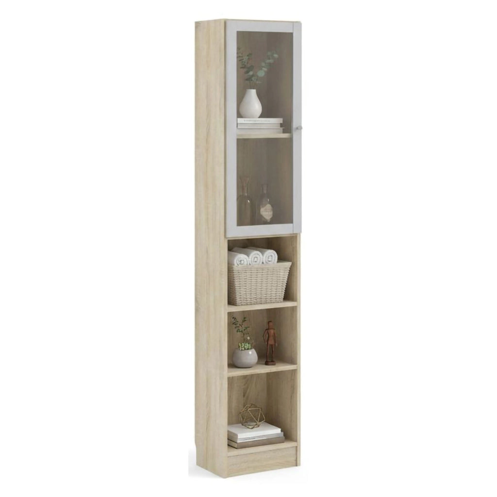 Libreria Greg, Scaffale da ufficio, Mobile portalibri, Biblioteca, 41x28 h203 cm, Quercia e Bianco
