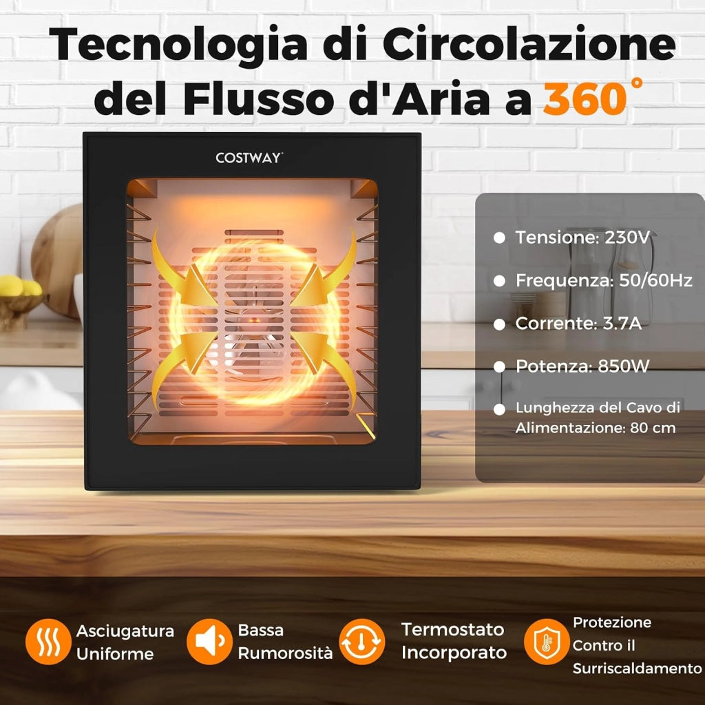850W Essiccatore Alimentare, Disidratatore per Cibo in Acciaio Inox con 10 Vassoi, 10 Programmi, Timer e Temperatura da 30-75℃, Accessori Inclusi, per Frutta, Verdura e Carne