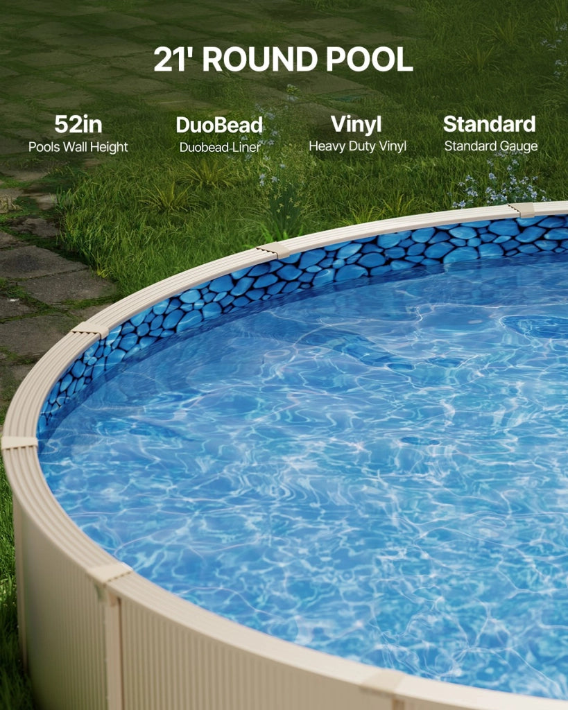 Rivestimento per Piscina Fuori Terra Rotonda Diametro 21 Piedi Altezza 52 Pollici in Vinile Resistente e Durevole Stile Duobead