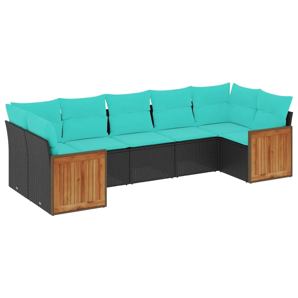 Set Divani da Giardino 7 pz con Cuscini Nero in Polyrattan 3227947
