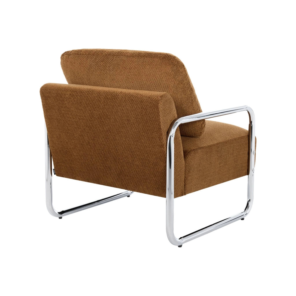 Poltrona vintage in tessuto chenille con struttura cromata, terracotta