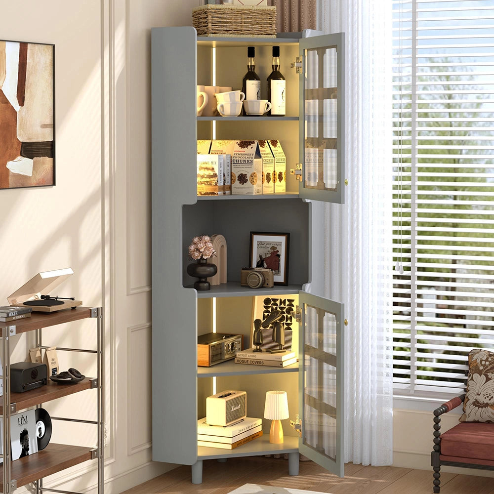 Armadio angolare grigio con illuminazione LED - Xylo - Multifunzionale per soggiorno, bagno, camera