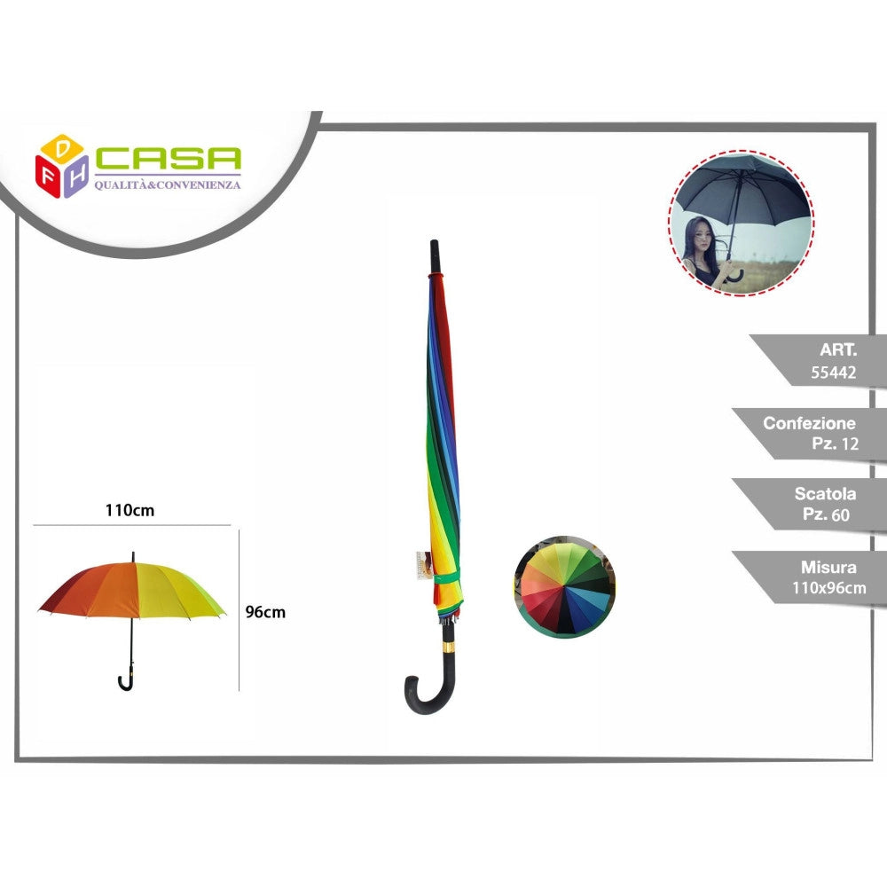 Trade Shop - Ombrello Grande Colore Arcobaleno Protegge Pioggia E Sole Estate Inverno -