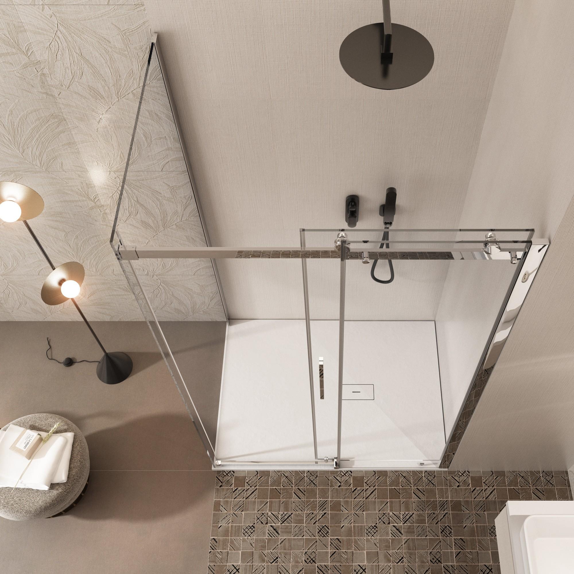 Box Doccia Angolare 70x140 cm 1 Anta Scorrevole in Cristallo Trasparente 8mm H195 Bonussi Elise 3.0