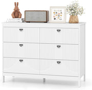 Cassettiera in legno con 6 cassetti, mobile portaoggetti con kit antiribaltamento, 106 x 40 x 79 cm, aspetto elegante, cassettiera per camera da letto, soggiorno, ingresso, bianco