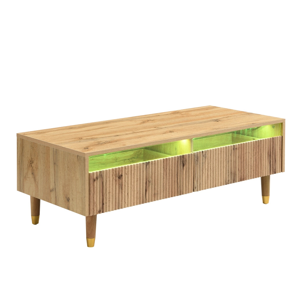 OKWISH Set di 2 Mobili da Soggiorno con Mobile TV e Tavolino con LED, 4 Ante e 2 Cassetti, MDF Legno