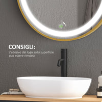 Specchio da Bagno con Luce LED 3 Tonalità e Funzione Memoria Ø60 cm Telaio in Alluminio Oro