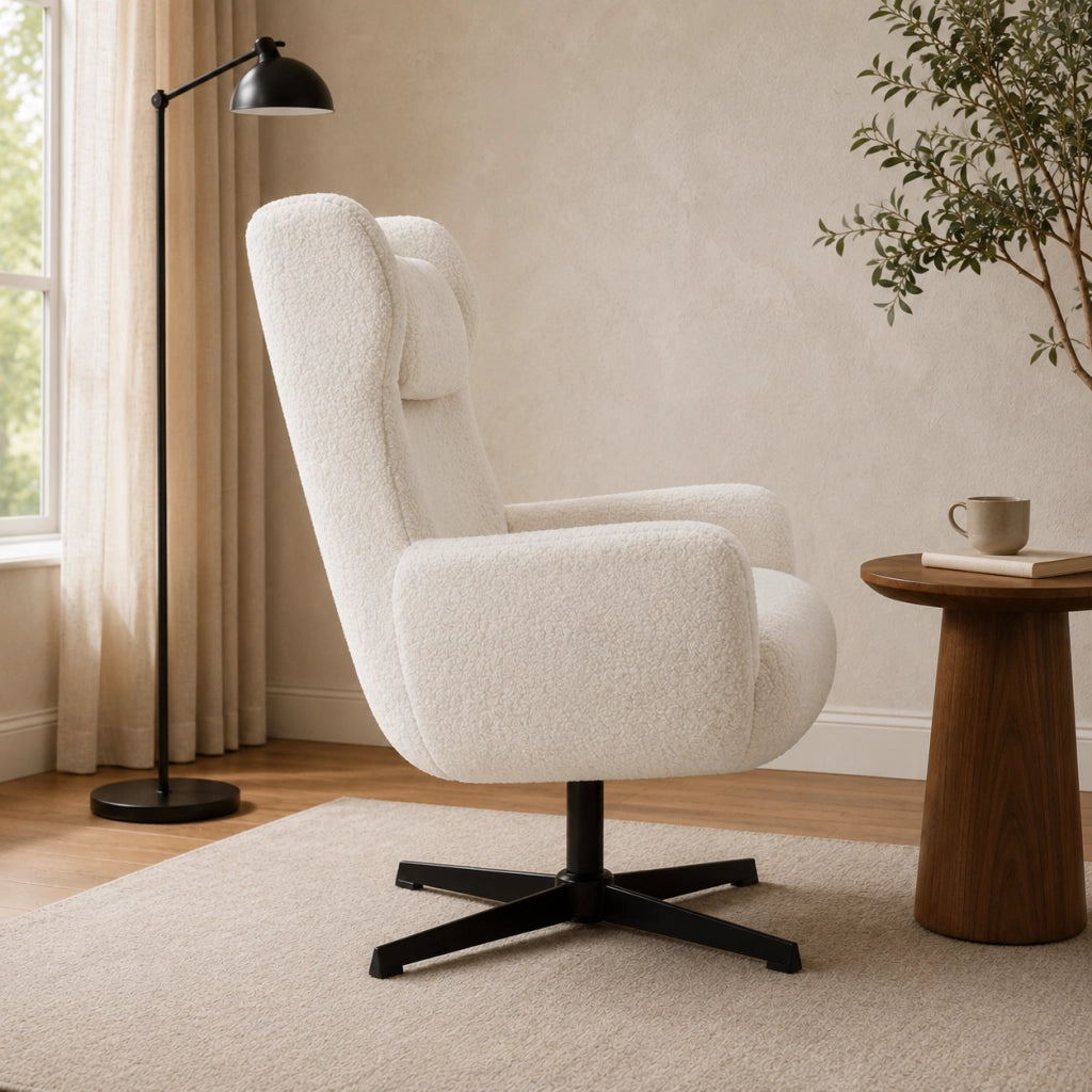 Poltrona girevole 74x86.5x102 cm con supporto ergonomico in metallo bianco crema