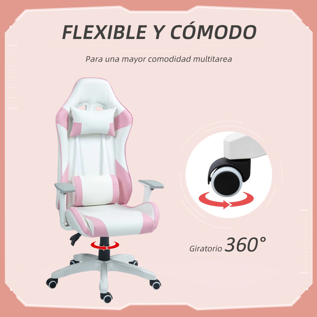 Sedia Gamer con Braccioli e Schienale Regolabile ¨C Zephmum ¨C Rosa 67x60x120-128 cm