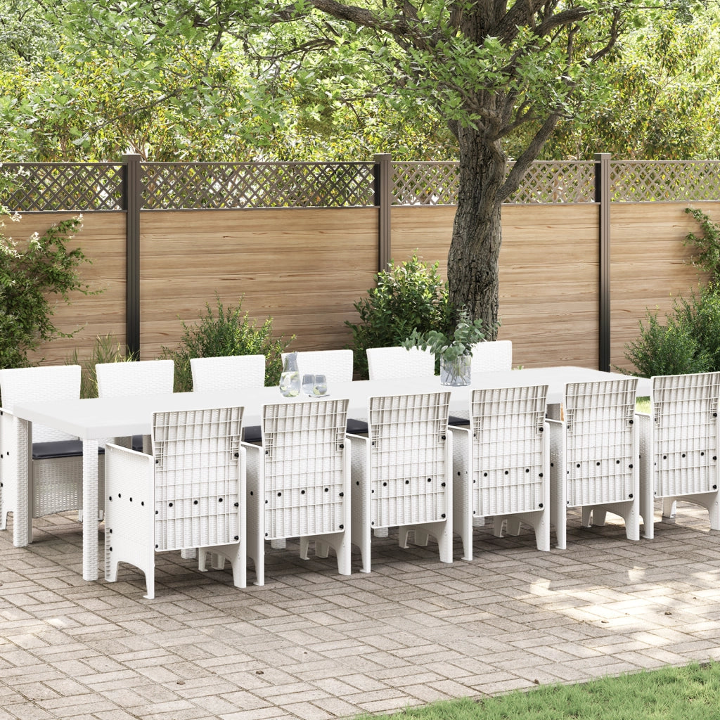 Set Da Pranzo Da Giardino 13 Pezzi Con Cuscini Rattan Bianco Polyrattan