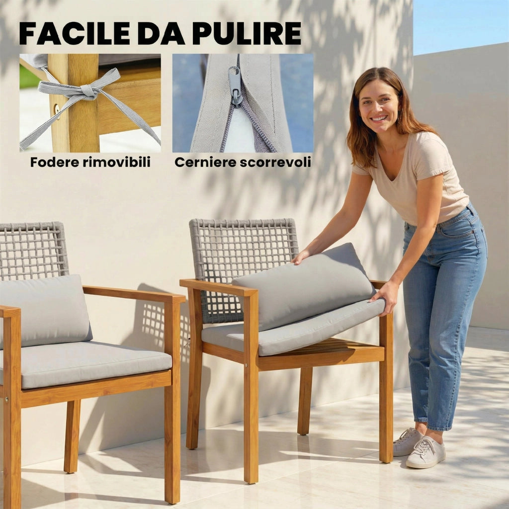 Sedia da Pranzo in Legno di Acacia con Cuscini ¨C zephmum ¨C Legno Naturale