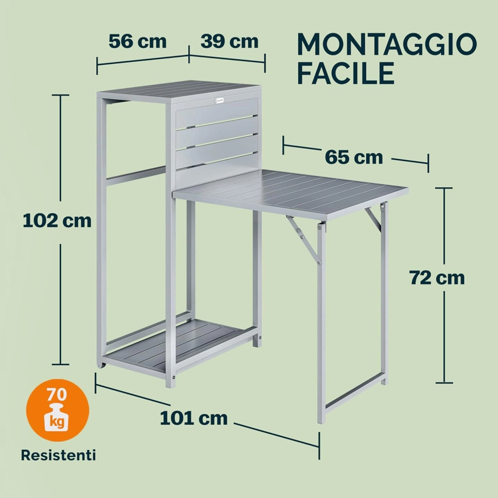 ® Set di Mobili Balcone 3 Sedie Tavolo Pieghevole Salvaspazio in Acciaio Verniciato Salottino Giardino Terrazze Grigio
