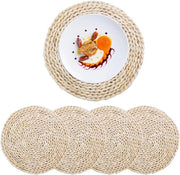 Piatto ronde intrecciato - 5 pezzi - 79 pollici - stile boho - piatti per tavola - intrecciati a mano - resistenti al calore - tappeti per tavola - per tavola da pranzo casa matrimoni .