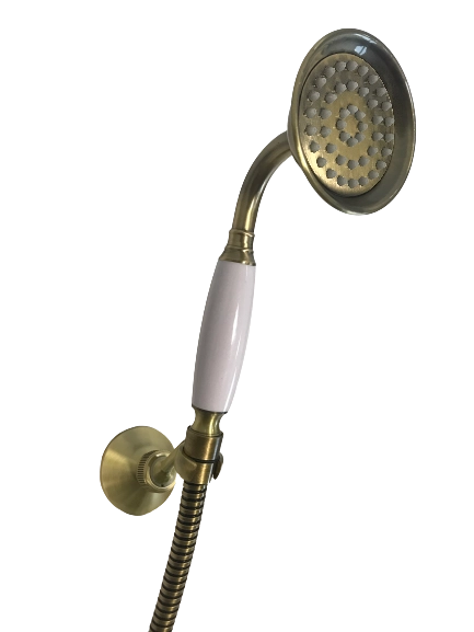 Rubinetto doccia bronzato, vecchio ottone maniglie a stella rosoni decorati