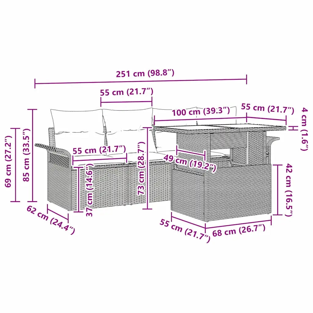 Set Divano da Giardino 5 pcs Grigio chiaro polyrattan 3348188