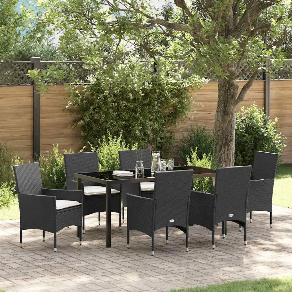 Set da Pranzo per Giardino con cuscino 7 pcs Nero polyrattan