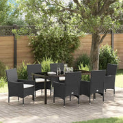 Set da Pranzo per Giardino con cuscino 7 pcs Nero polyrattan