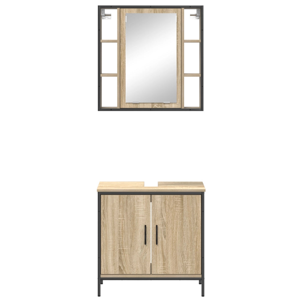 Set di Mobili da Bagno 2 Pezzi Rovere ingegnerizzato