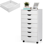 Cassettiera Ufficio con 7 Cassetti, Cassettiera Scrivania con 4 Ruote Bloccabili, Schedario Portadocumenti in Legno, per Stampante per Studio, Camera da Letto, 49 x 40 x 87 cm (Bianco)