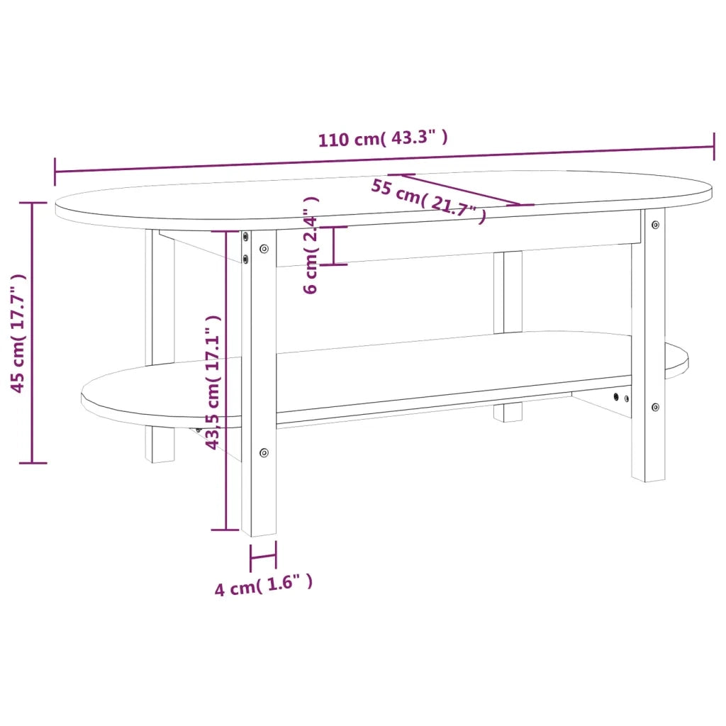 Tavolino da Salotto Grigio 110x55x45 cm Legno Massello di Pino 822289