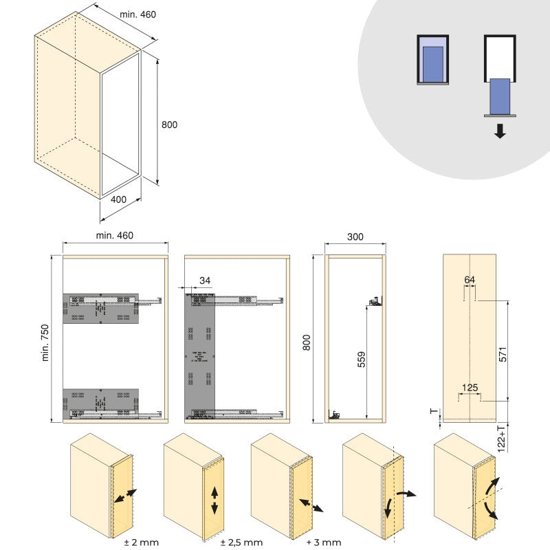 Portabottiglie laterale estraibile Titane Simplex con chiusura soft, modulo 200 mm, Grigio antracite