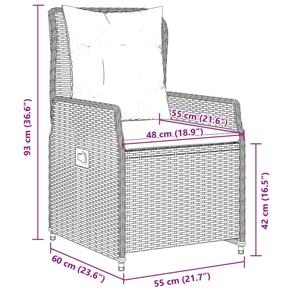 Set Pranzo da Giardino 3pz con Cuscini Grigio Chiaro Polyrattan