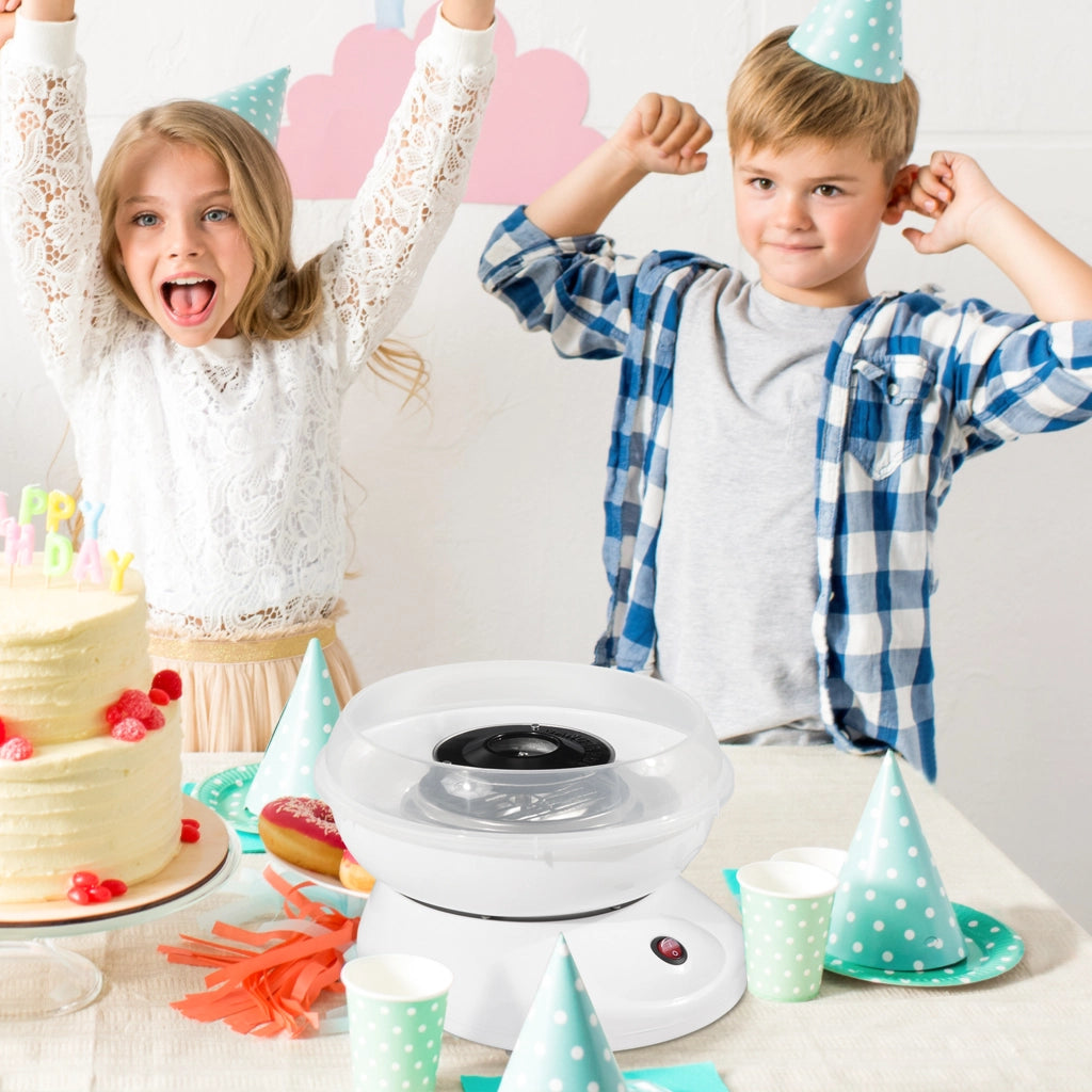 Macchina per zucchero filato modello 1, bianca, ideale per feste e celebrazioni, facile da usare, una delizia perfetta per i bambini.
