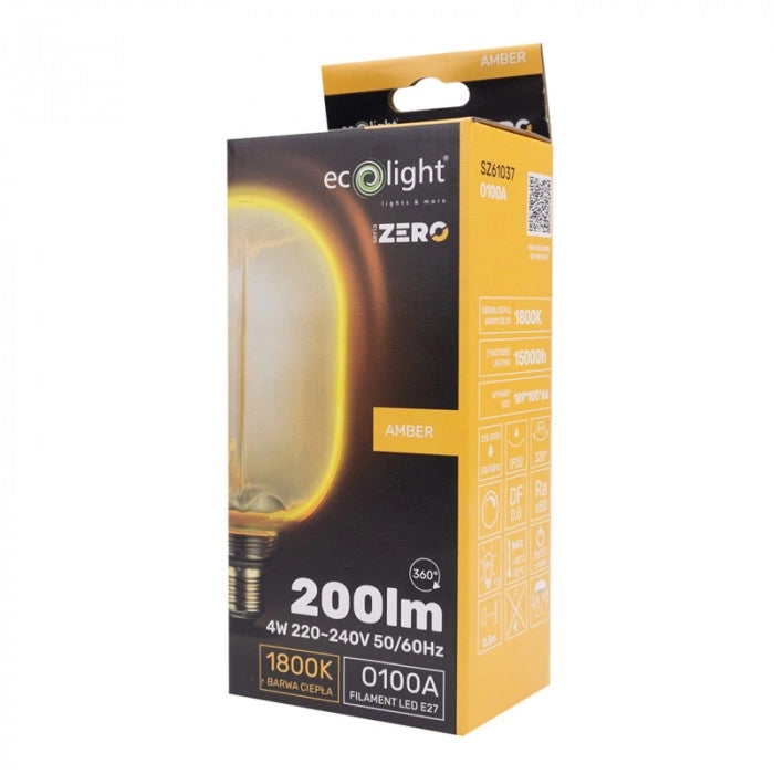 Lampadina LED decorativa Zero E27 4W 200lm 1800K Amber