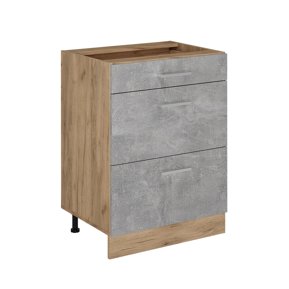 Vicco Mobiletto base per cucina Calcestruzzo 60 cm con cassetti, senza piano di lavoro