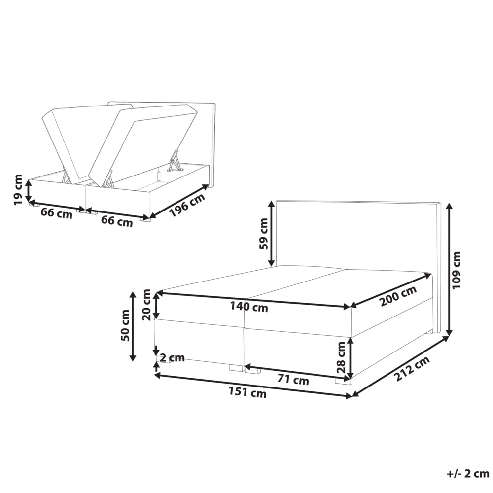 Letto matrimoniale con contenitore sollevabile in tessuto tortora 140 x 200 cm con testiera stile moderno