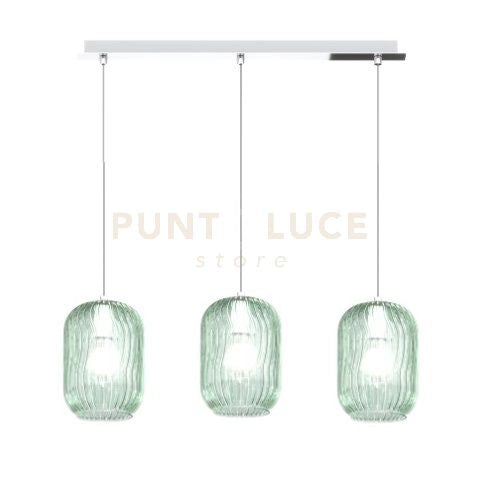 SOSPENSIONE CROMO 3 LUCI RETTANGOLARE VETRI VERDE 1181CR-S3 R-VE