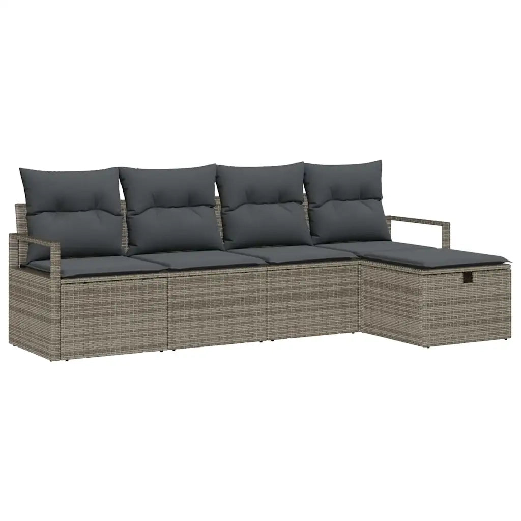 Set di divani con cuscino con archiviazione Grigio polyrattan