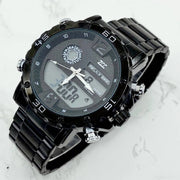 Trade Shop - Orologio Polso Zcc Uomo Acciaio Dual Time Calendario Allarme Impermeabile Nero -