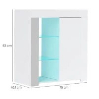 Mobile Contenitore a LED con 3 Ripiani Aperti e Armadietto a 2 Livelli, in Legno e Vetro, 75x40.1x83 cm, Bianco