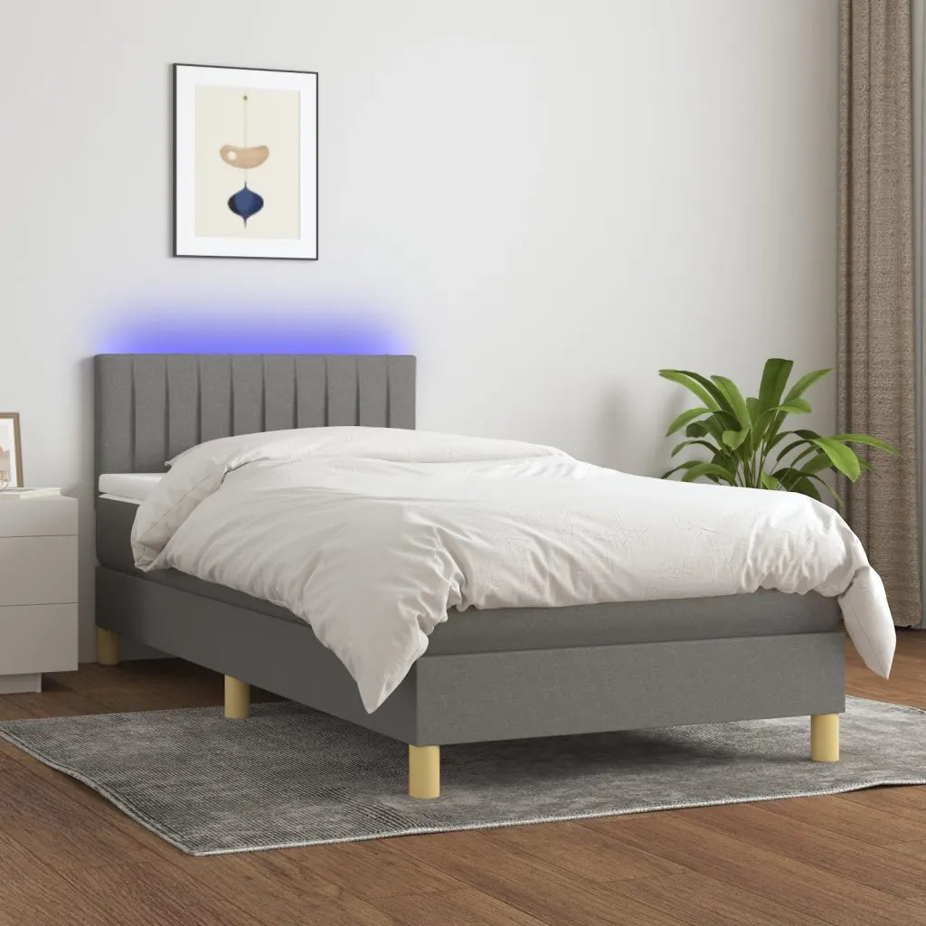 Letto a Molle Materasso e LED Grigio Scuro 90x200 cm in Tessuto 3133846
