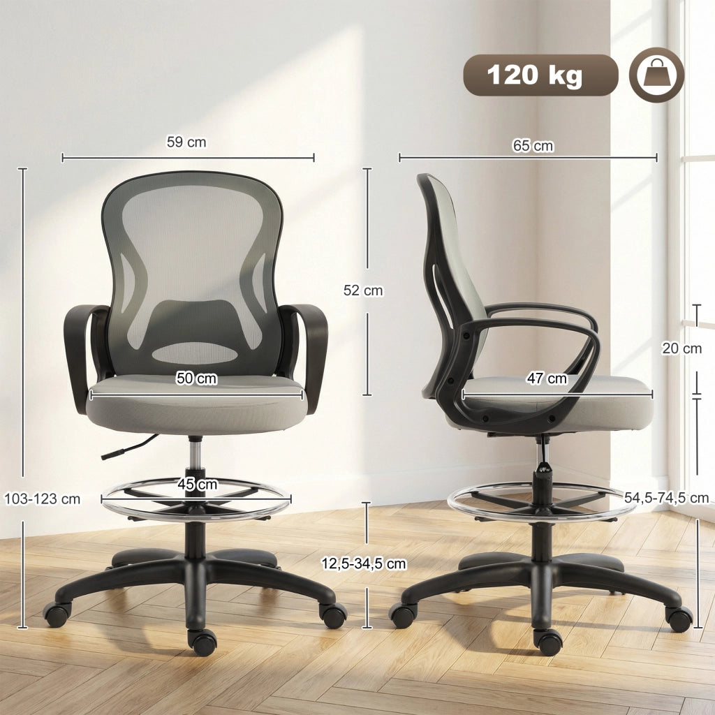 Poltrona ergonomica da ufficio con poggiapiedi e braccioli ¨C zephmum ¨C Grigio, rete, 59x65x123 cm