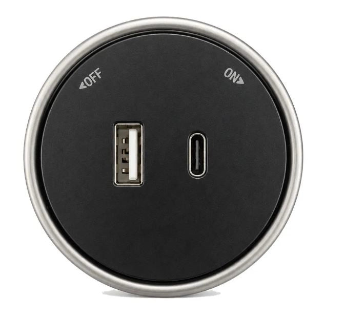 Presa Usb A + Usb C Plug&Play Nera per Binario Elettirficato