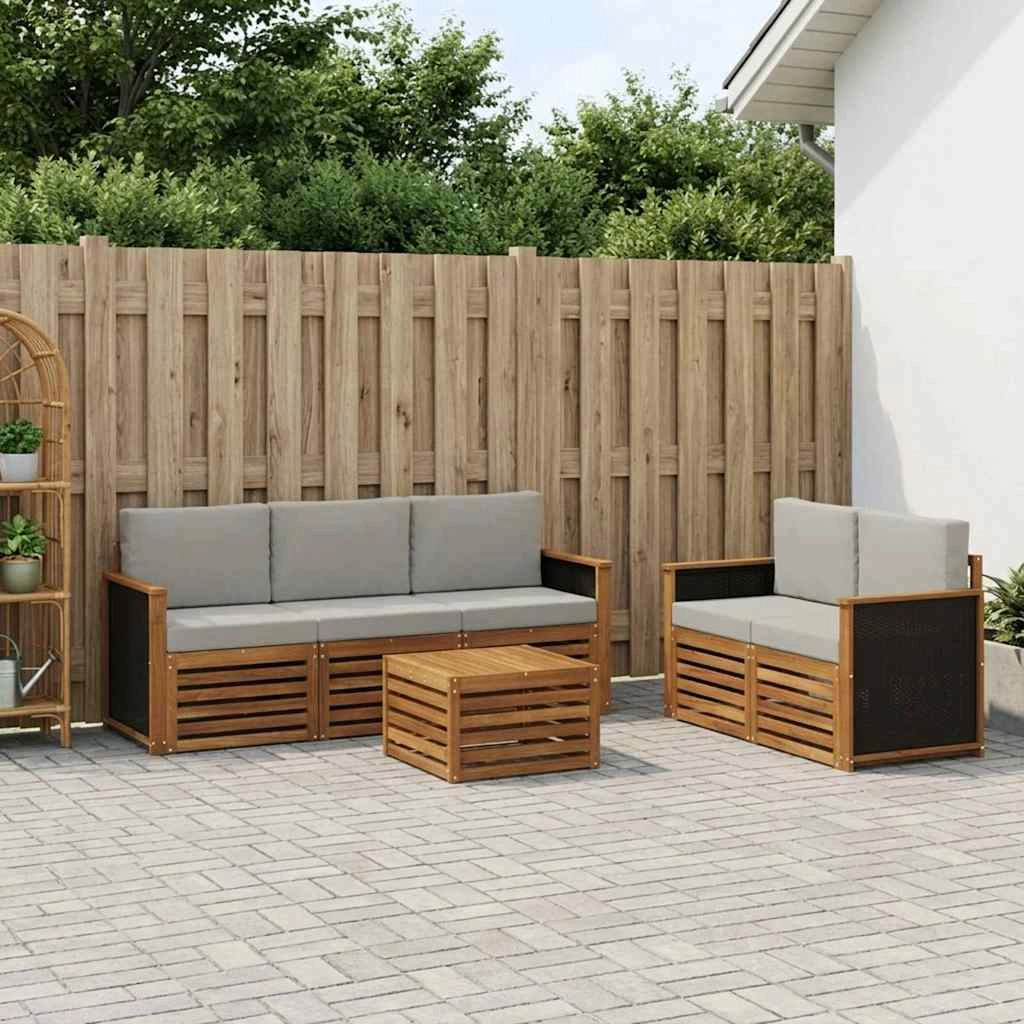 Set di divani da esterno 6 pz Naturale e Grigio Chiaro 3384012