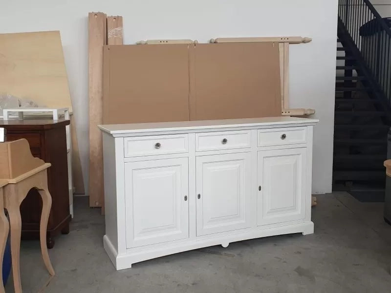 Madia credenza arte povera 3 porte legno bianco 170x46x96 - Mobili 2G