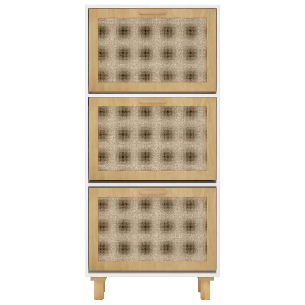 Scarpiera Bianca52x25x115cm Legno Multistrato e Rattan Naturale 345648