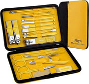 Kit di manicure e pedicure professionale - 18 pezzi Strumenti per cura delle unghie - Kit di cura con valigetta di viaggio in pelle lussuosa (Viola)