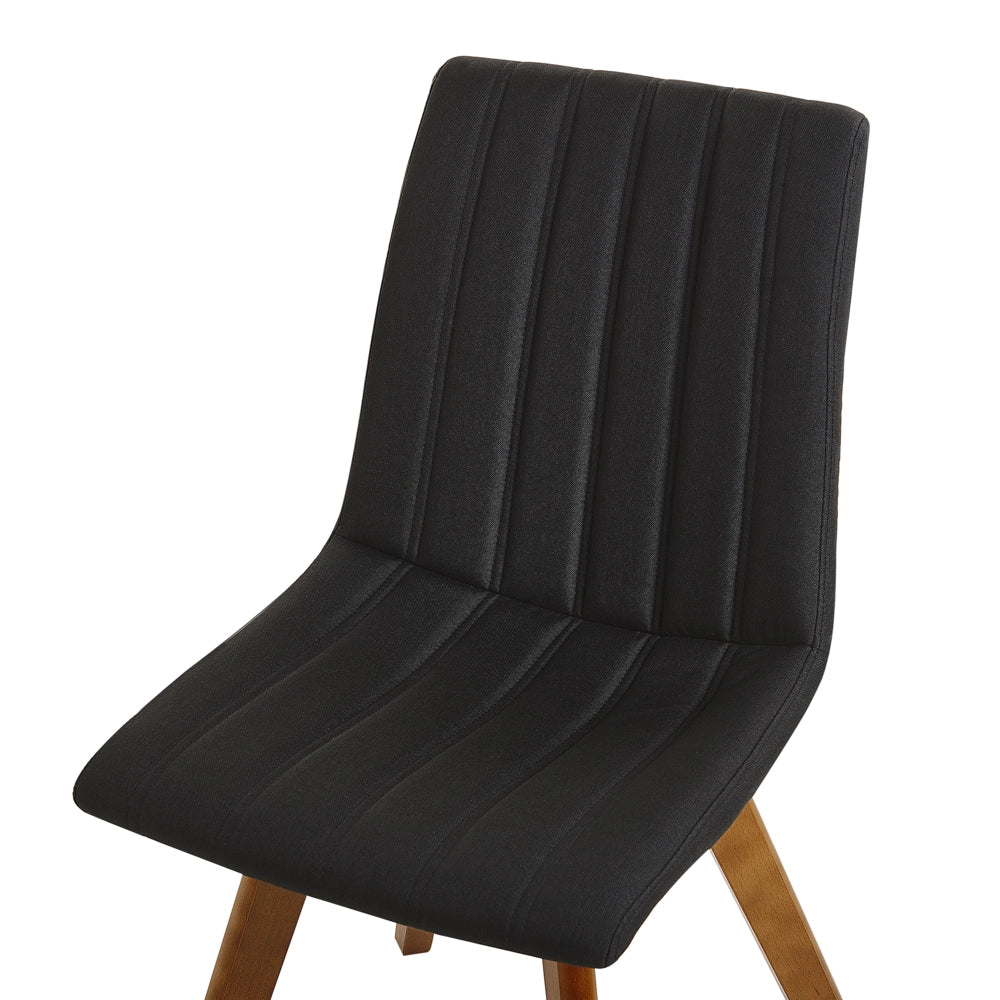 Set di 2 sedie Tessuto in poliestere Nero Gambe in legno massello scuro Imbottitura verticale Schienale curvo
