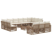 Set Divano da Giardino 14 pcs Beige e Bianco Crema polyrattan