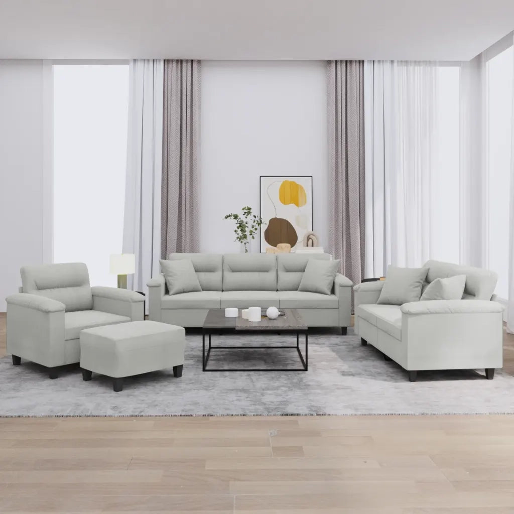 Set Divani 4 pz con Cuscini Grigio Chiaro in Tessuto Microfibra 3202309