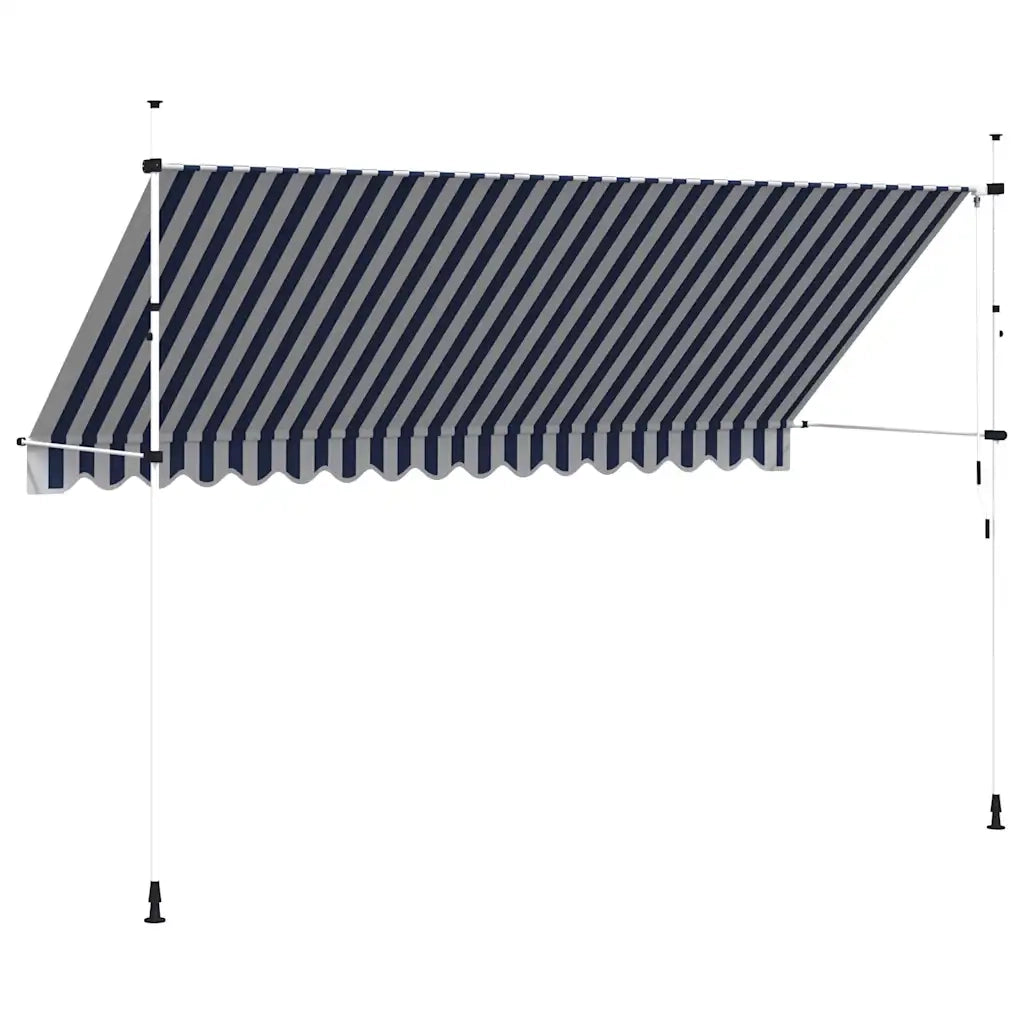 Tenda da Sole Retrattile Manuale-Tenda parasole per Patio 400 cm a Strisce Blu e Bianche